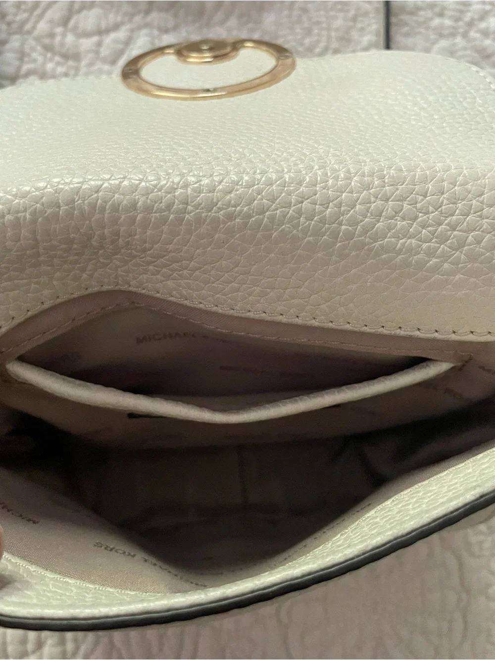 Michael Kors Cream Pebbled Leather MK Logo Crossbody